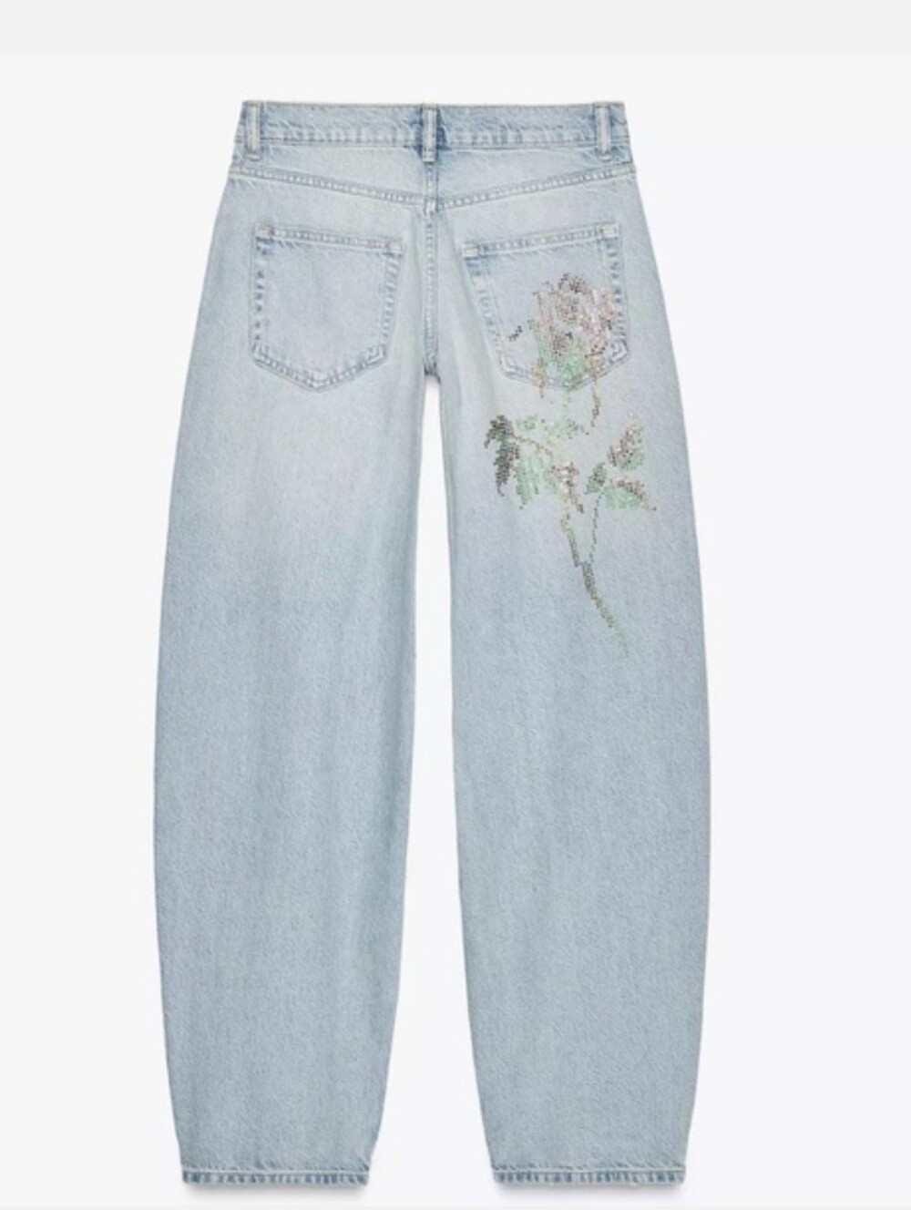 NWT ZARA MINI BALLOON FLORAL Rhinestone Jeans-SIZE 0 - Picture 3 of 9